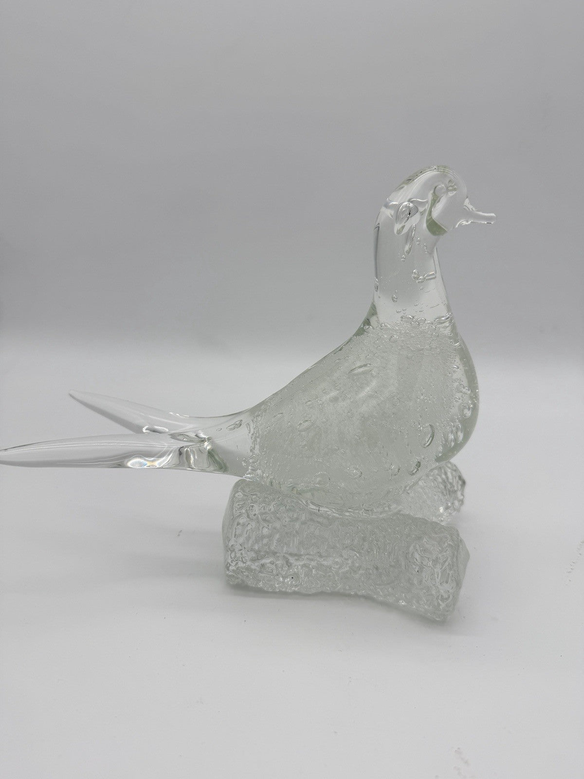 Murano Italy Art Glass Clear Bubble Seagull Bird On branch Figurine