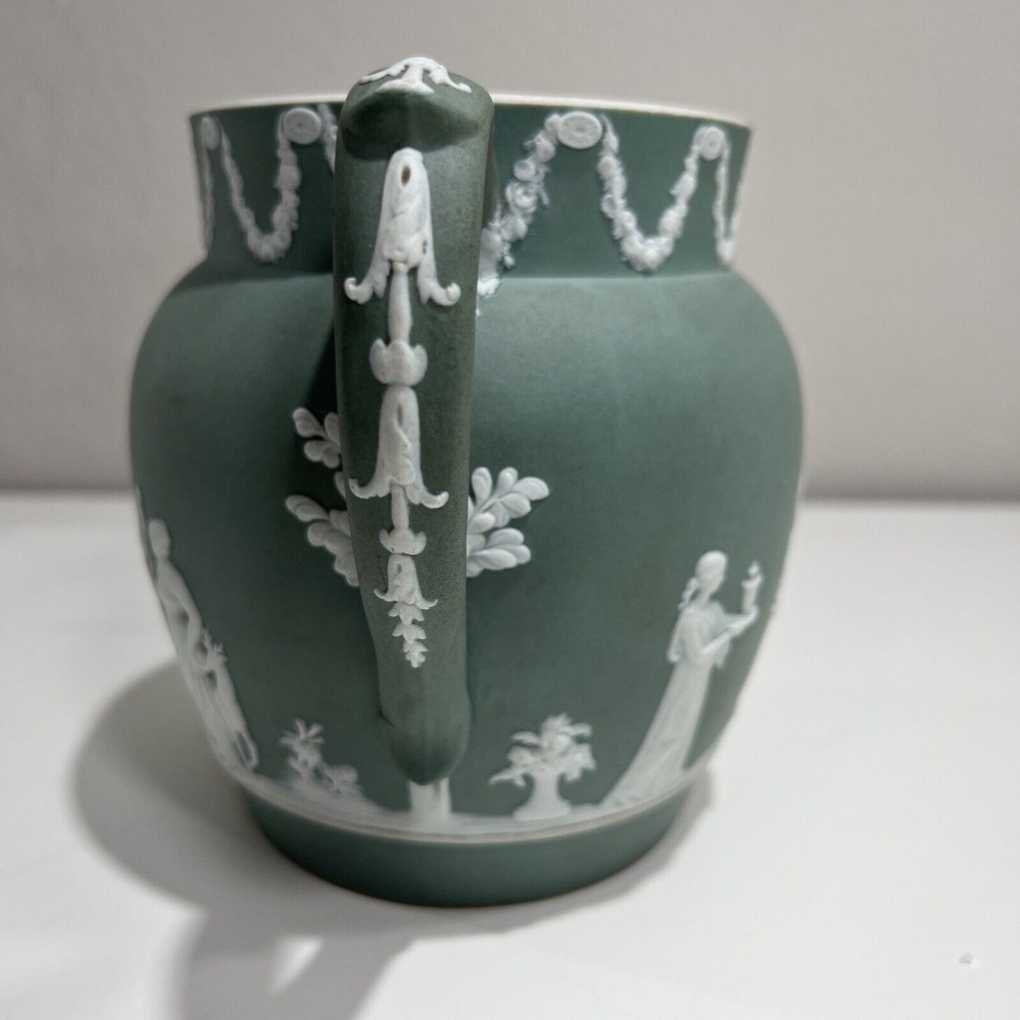 Wedgwood Pitcher Jasperware Dark Green Antique 6in Serveware Collectible Handle