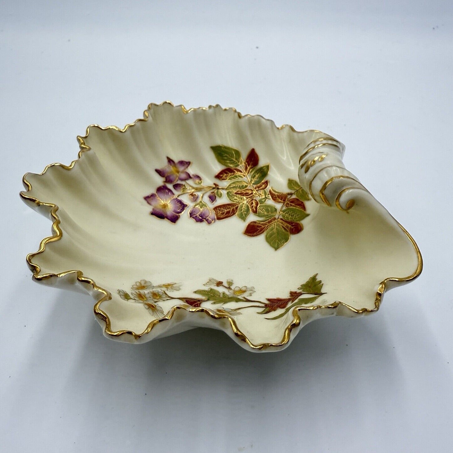 Royal Worcester Shell Bowl Trinket Tray 1896 Blush Ivory Color Antique Floral