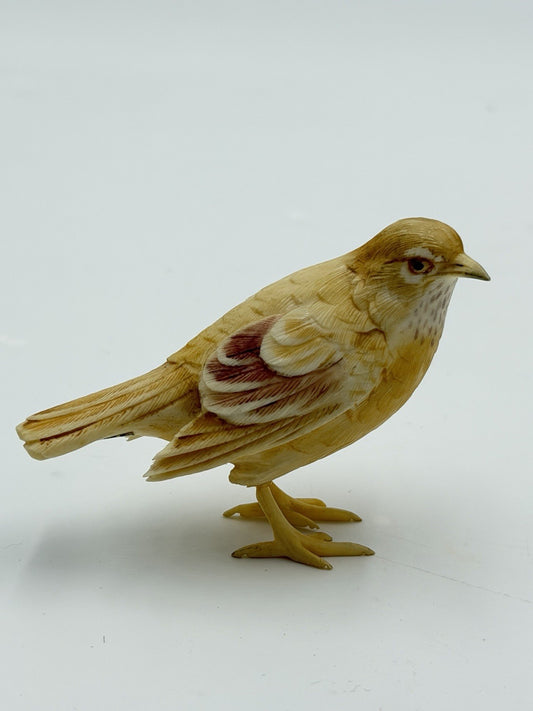 Antique Japanese Folk Art Hand Carved Polychrome Robin Bird Mini Figurine