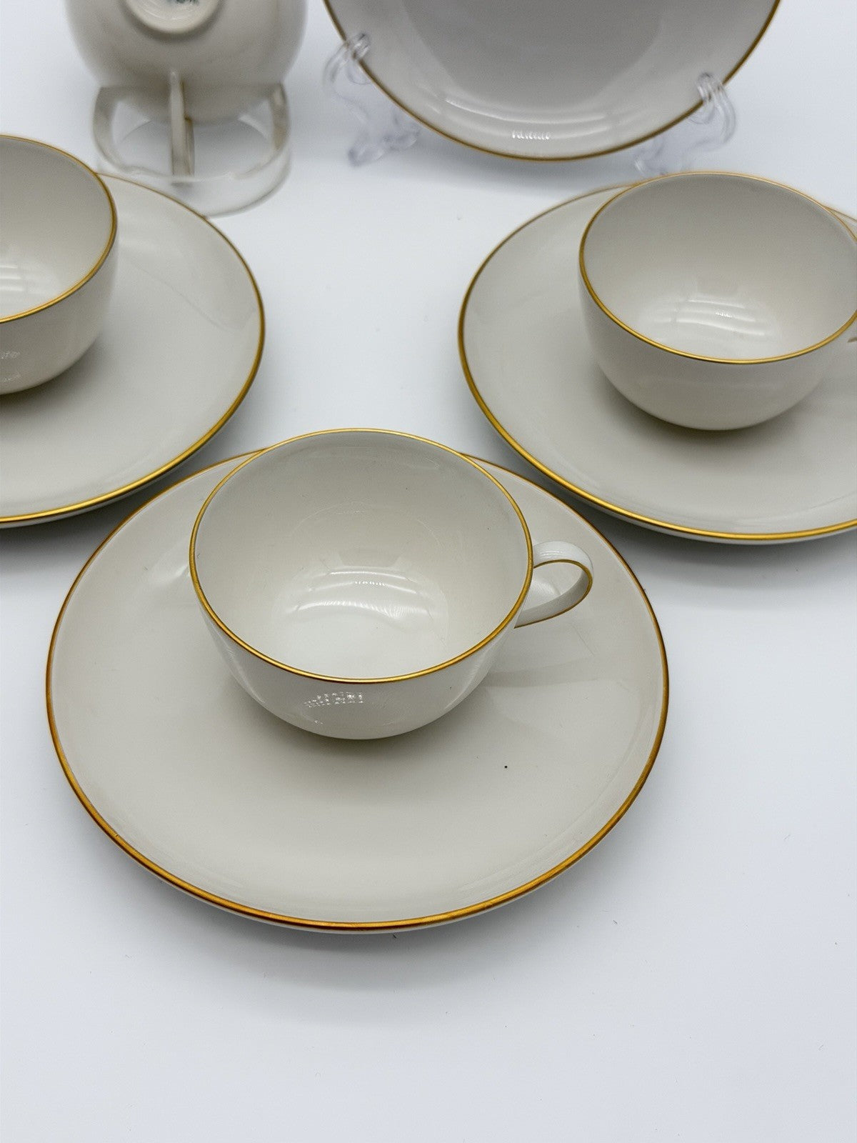 KPM Berlin Porcelain 1850 Demitasse Cups & Saucers White /gold Rim Antique