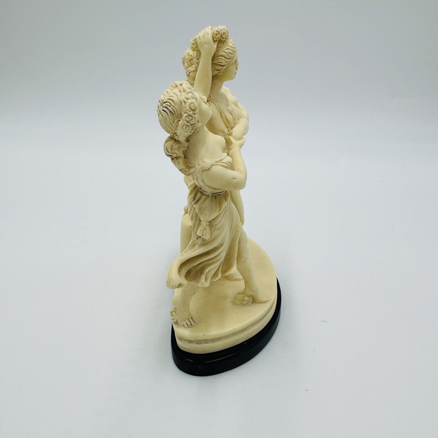 Signed P.A.T Italy Alabaster Three Graces Figurine  Marble Black Base Sculpture