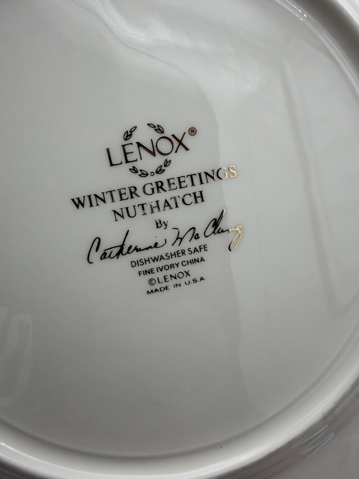 Lenox Winter Greetings Salad Plates Nuthatch Cardinal 9” Gold Trim 2 PCs Porcela
