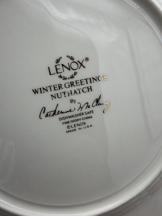 Lenox Winter Greetings Salad Plates Nuthatch Cardinal 9” Gold Trim 2 PCs Porcela