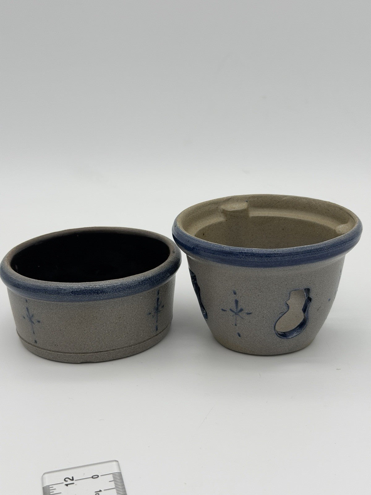 Rowe Pottery Works 1997 Wax Warmer Cutout Snowman Snowflakes 2 PCs Christmas