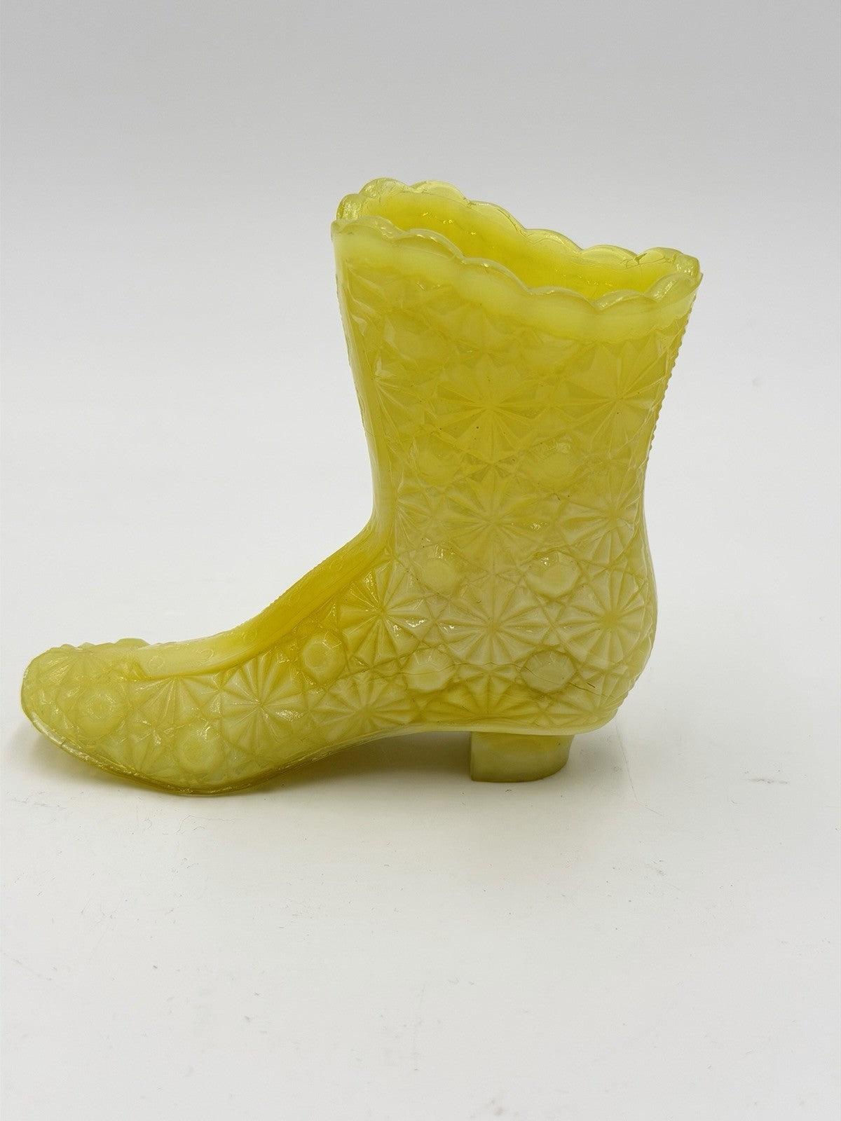 Vintage FENTON Art Glass Star Burst Yellow Victorian Boot 4” Rare Figurine USA