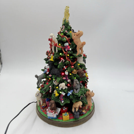 Vintage Danbury Mint POODLE Christmas Tree Dogs Resin 13” Lights Up Works Mint