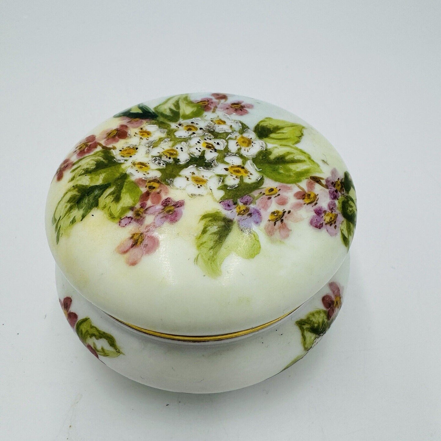 Antique T&V Limoges France Porcelain Floral Trinket Box Jewelry Box Painted 2”