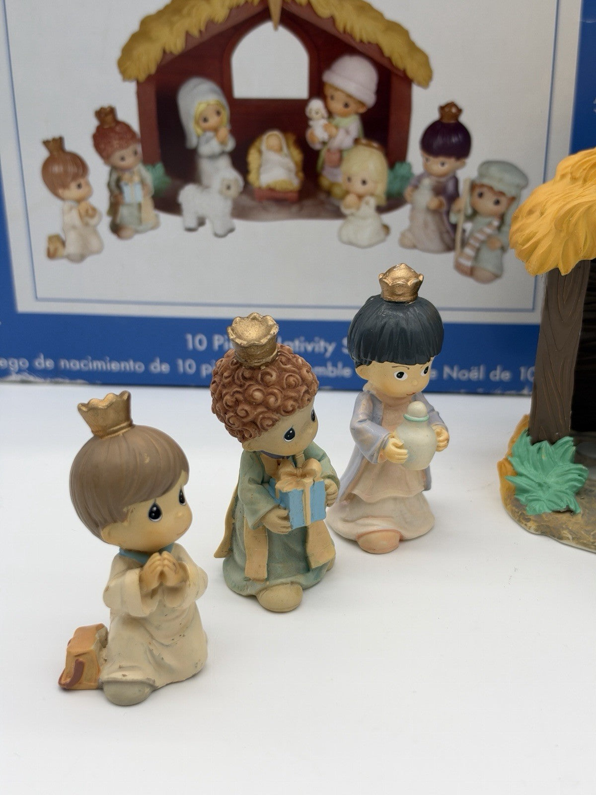 Precious Moments Nativity 10 PCs Christmas 2007 Vintage Resin Mini Figurines Box