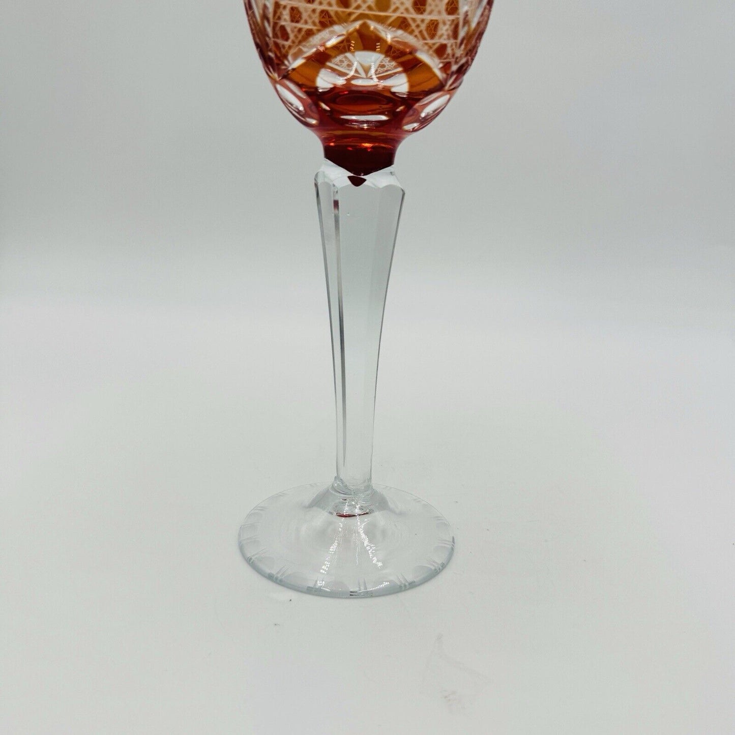 Bohemian crystal cut wine glass orange replacement 8” Vintage Etched