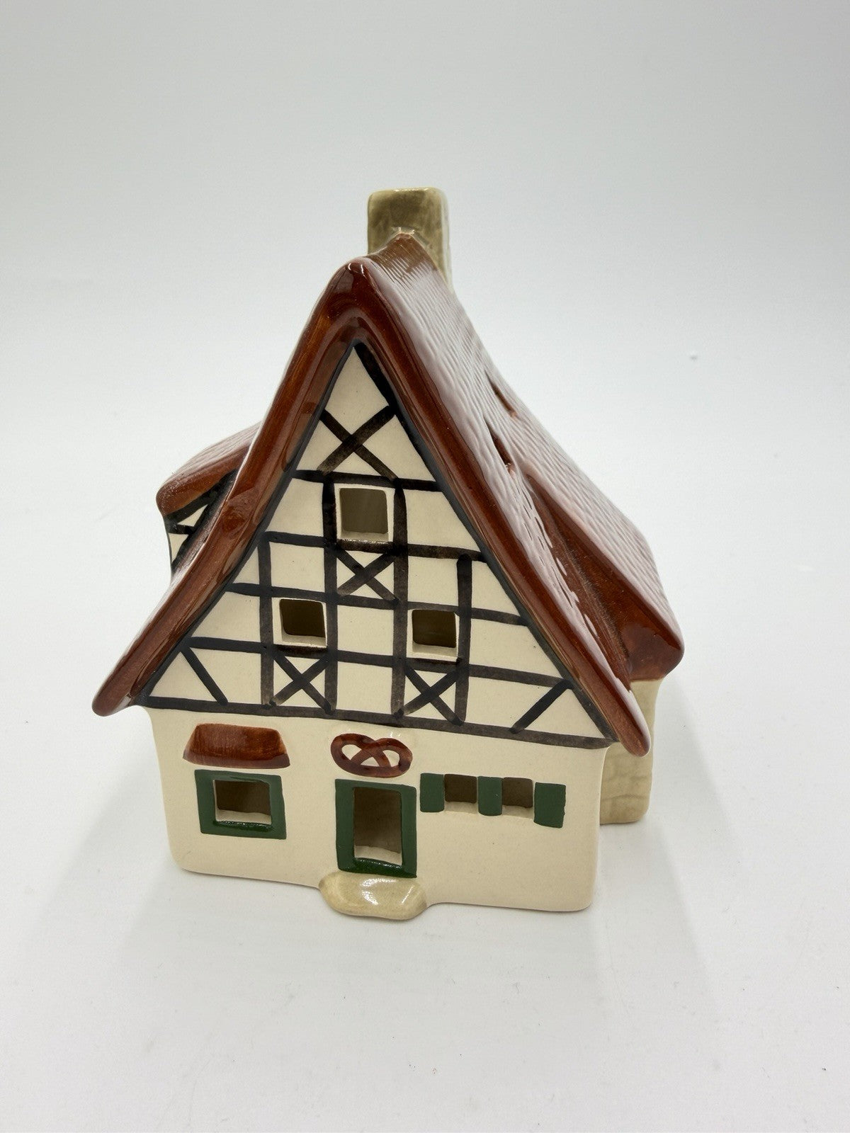 Ursula Leyk Lichthaus Ceramic 2010 house tudor Signed Tea Light Germany Vtg