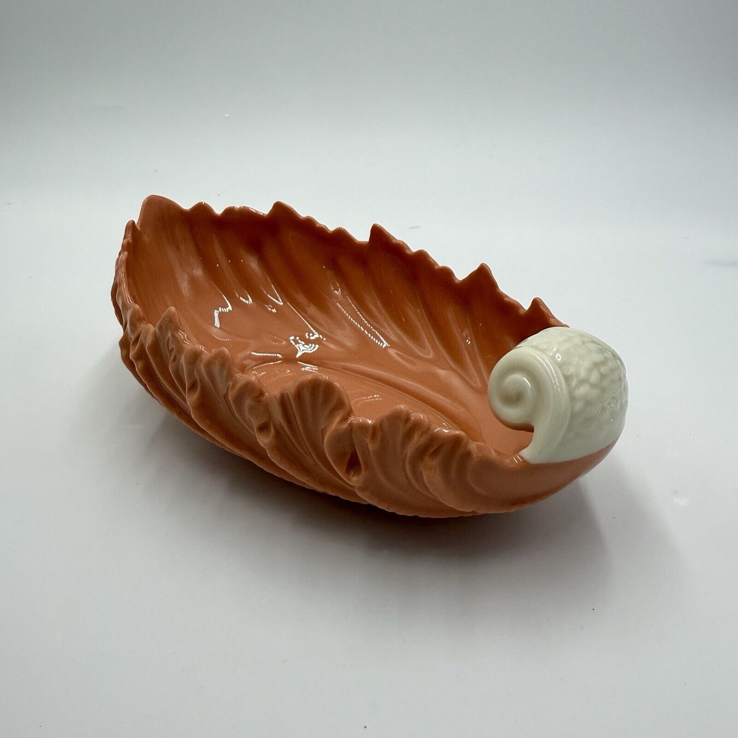 Lenox USA porcelain Acanthus Pattern Salmon Porcelain Scalloped bowl 1950 Rare