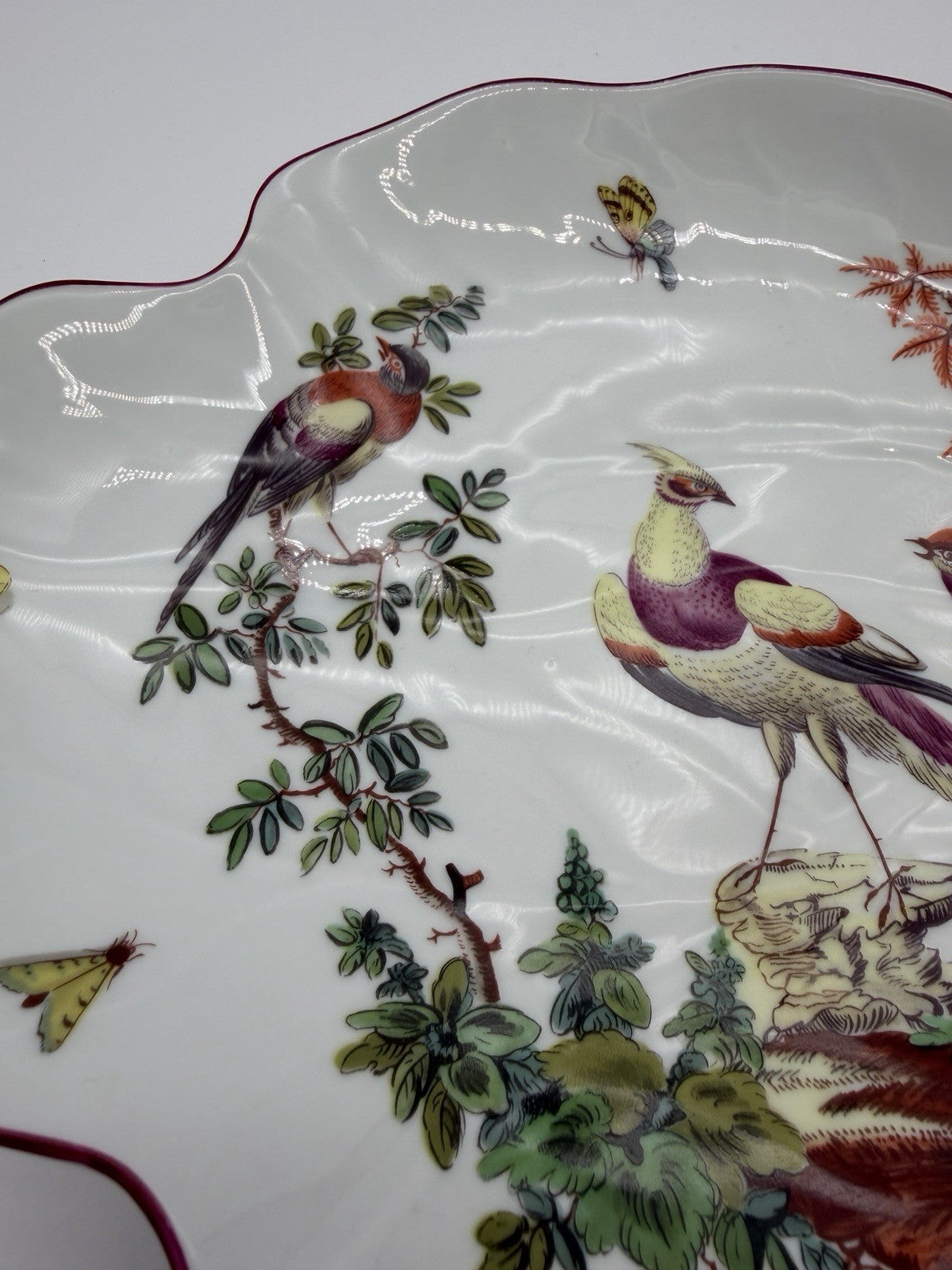 Mottahedeh Williamsburg Porcelain Chelsea Birds  Leaf Bowl Portugal Large Vtg