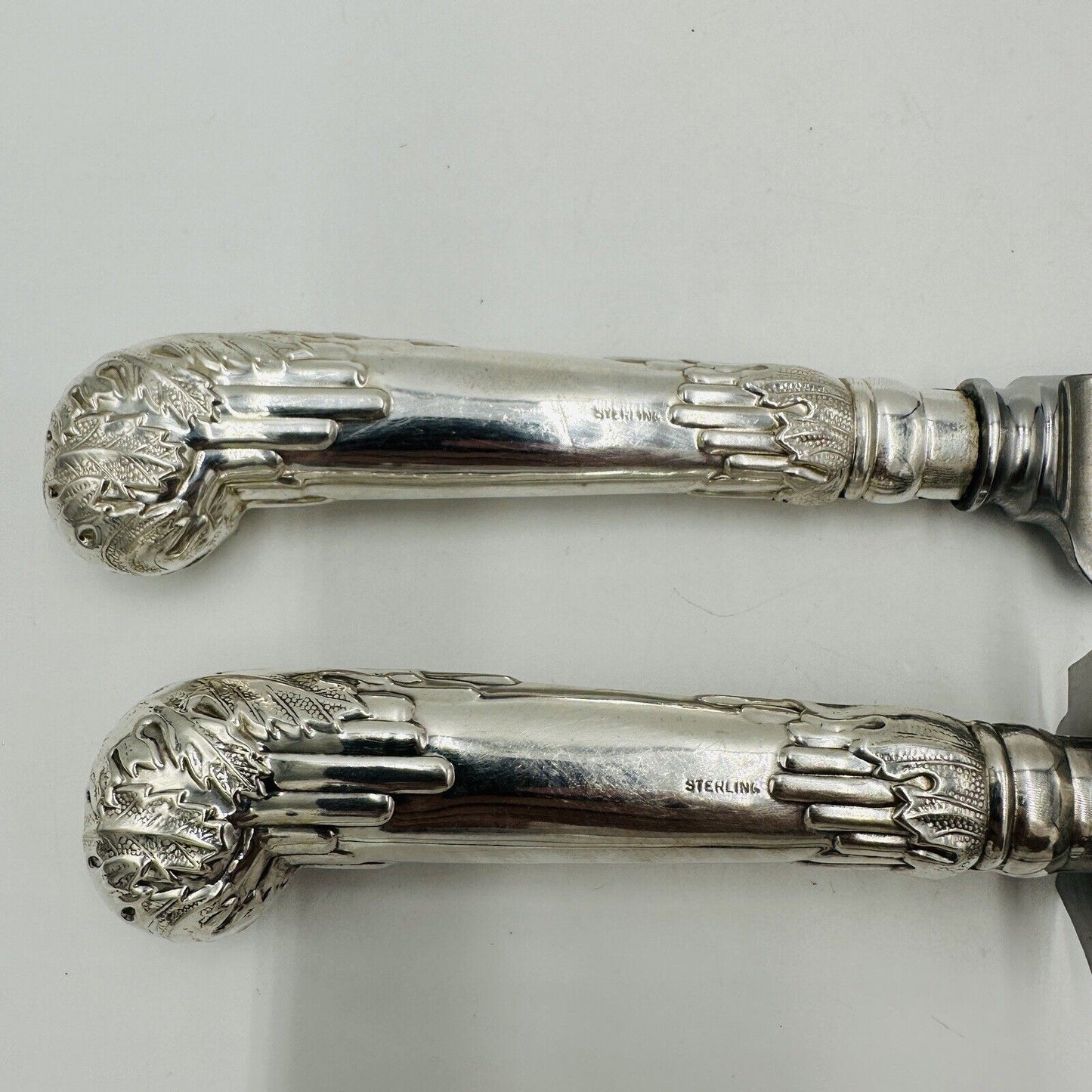 Ambassador Sheffield Knife & Fork Set UK Sterling Silver Handles Carving Art De