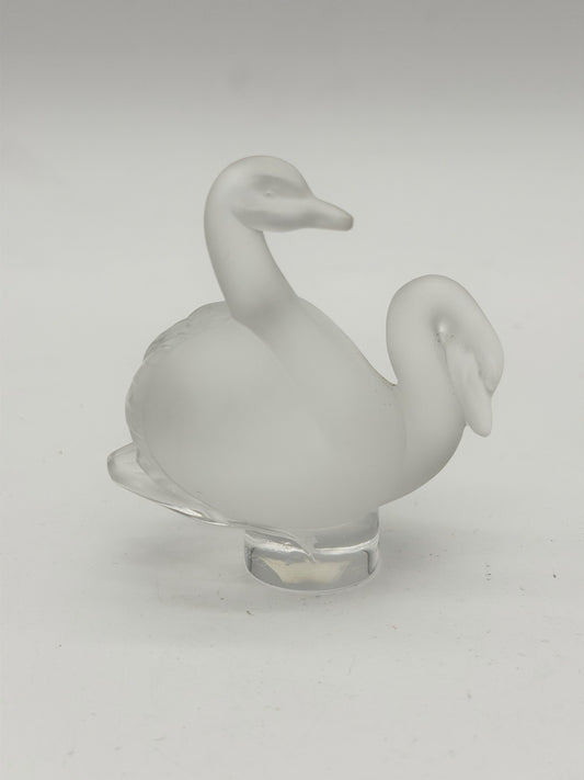 Lalique France Crystal Frosted Pair Of Swans 3” Figurine Signed Vintage French