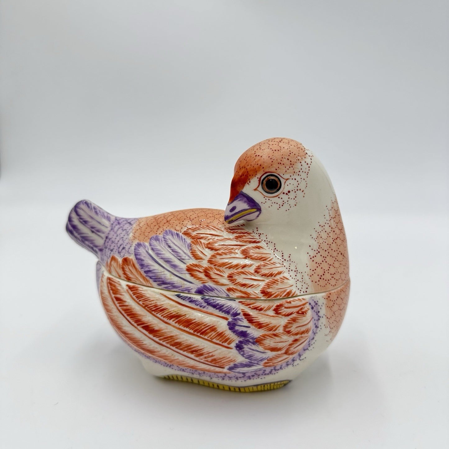 Mottahedeh House Nesting Quail Italy  Handpainted Trinket Box Porcelain Figurine