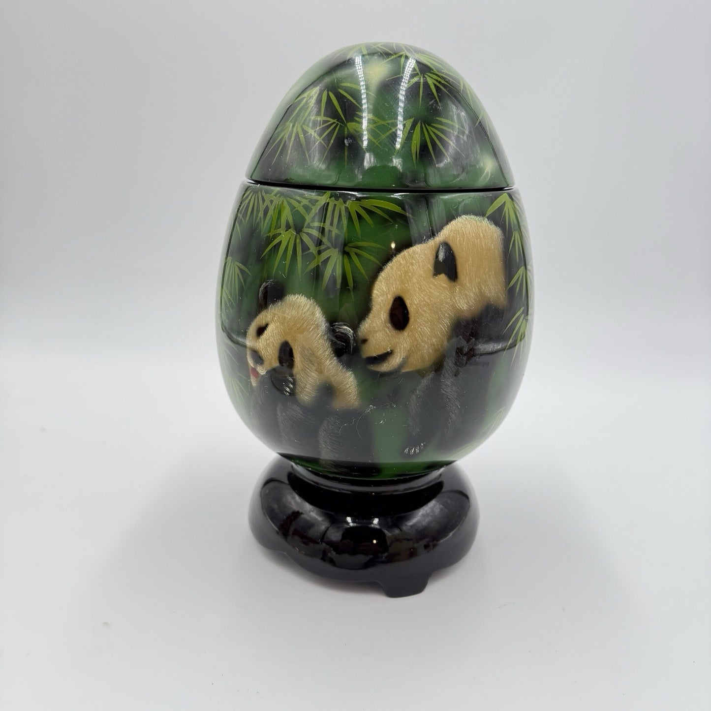 Lacquer Box Panda Bear Vtg wooden hand painted trinket box 7.5"x4" base