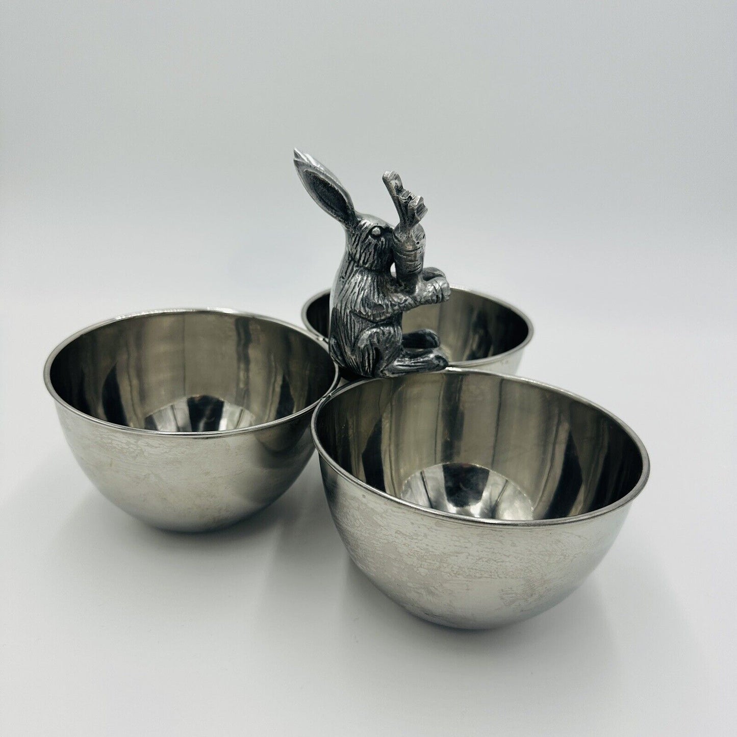 Nicole Miller Rabbit Candy Dish Platter Bunny Silver Easter Nut Bowls