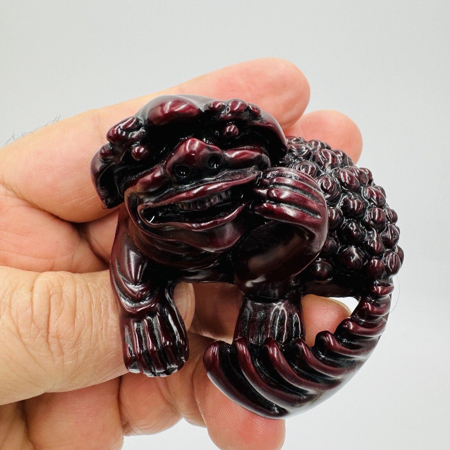 Pair Feng Shui Creatures Red Resin Chinese Asian Figurines 2in Rare