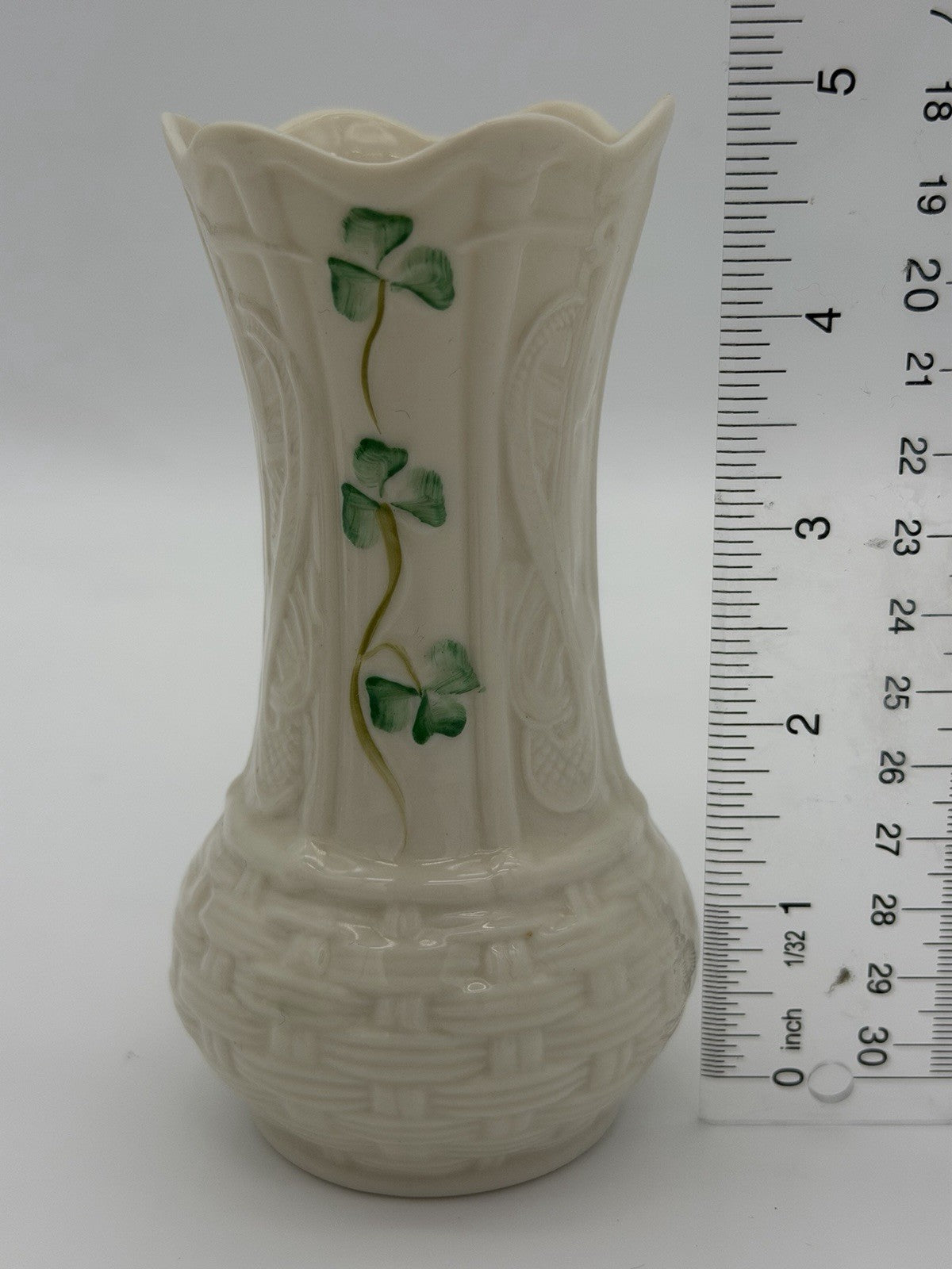 Belleek Ireland Porcelain Shamrock Embossed 5" Kells Bud Vase Millennium 2000