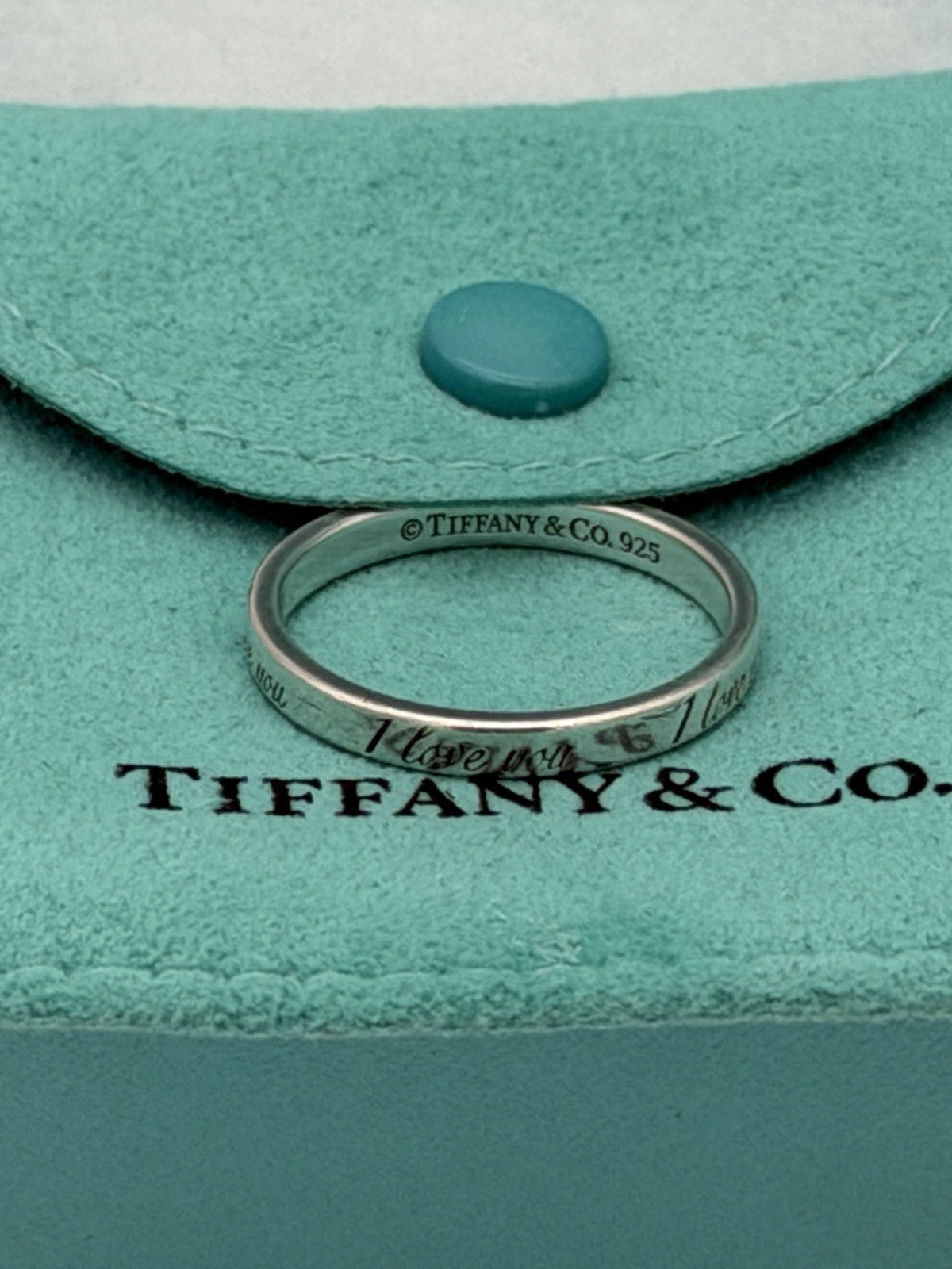 Tiffany &Co Sterling Silver I Love You Notes Narrow Band Ring Box/pouch Size 9