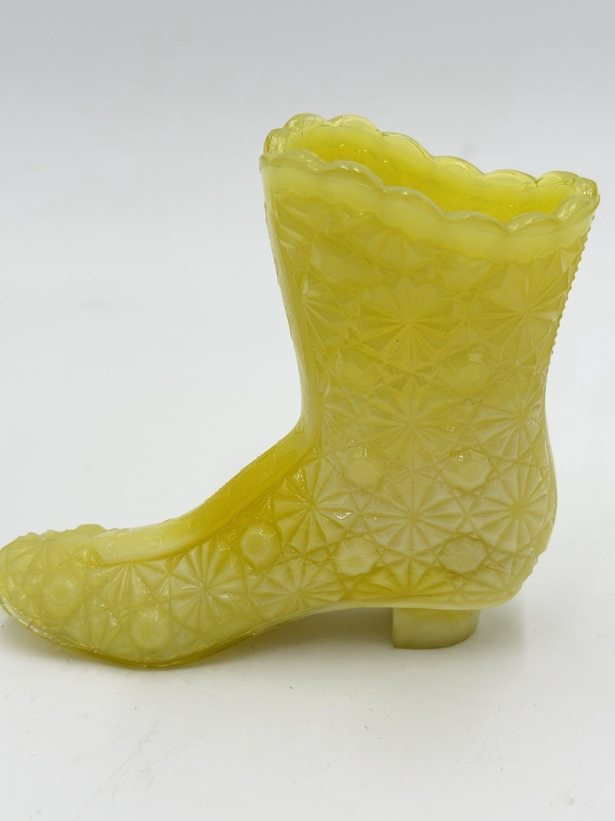 Vintage FENTON Art Glass Star Burst Yellow Victorian Boot 4” Rare Figurine USA