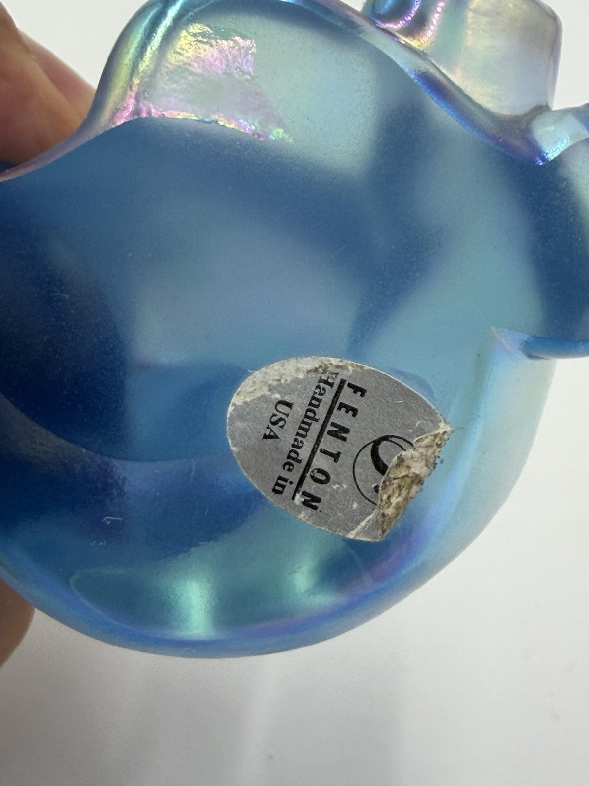 Fenton Art Glass Iridescent Opalescent Misty Blue Glass Laying Bear Figurine