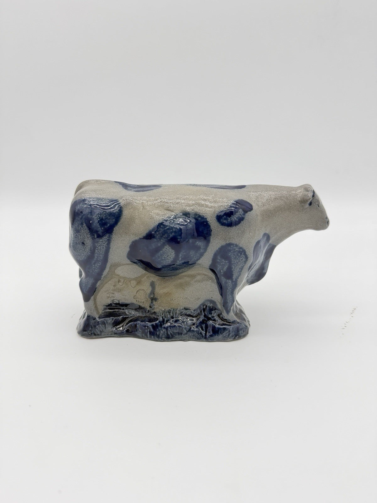 Rowe Art Pottery Salt Glaze Works Blue Holstein Cow Figurine 1990 Vintage USA