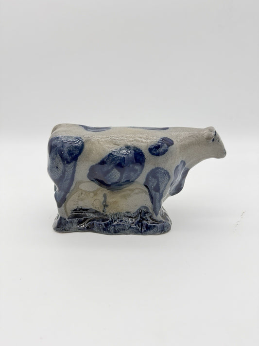 Rowe Art Pottery Salt Glaze Works Blue Holstein Cow Figurine 1990 Vintage USA
