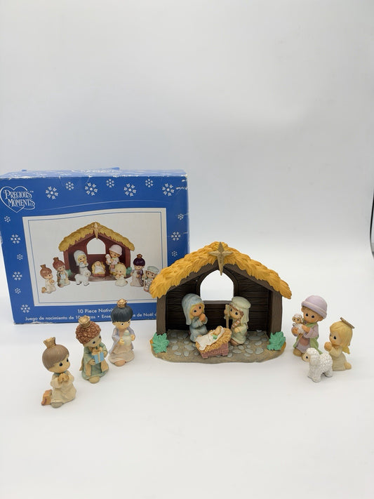 Precious Moments Nativity 10 PCs Christmas 2007 Vintage Resin Mini Figurines Box