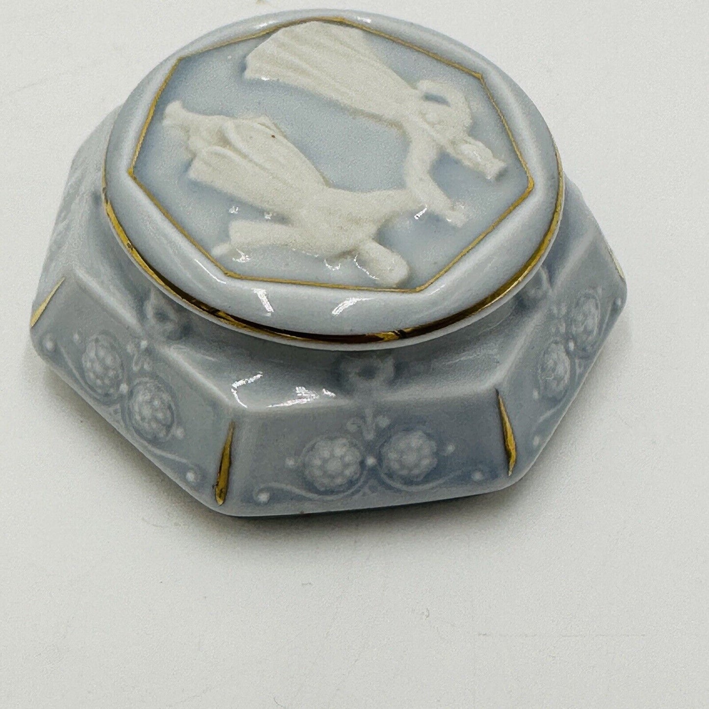 Zina Ulste Trinket Box Porcelain Toiletry Set 1950’s Author Glossy Blue Vintage