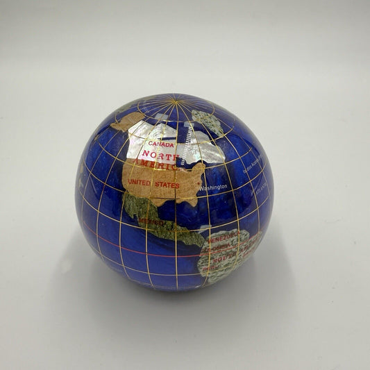 Vintage Semi Precious Gemstone 3" Globe Earth Paperweight Blue Lapis Stone World