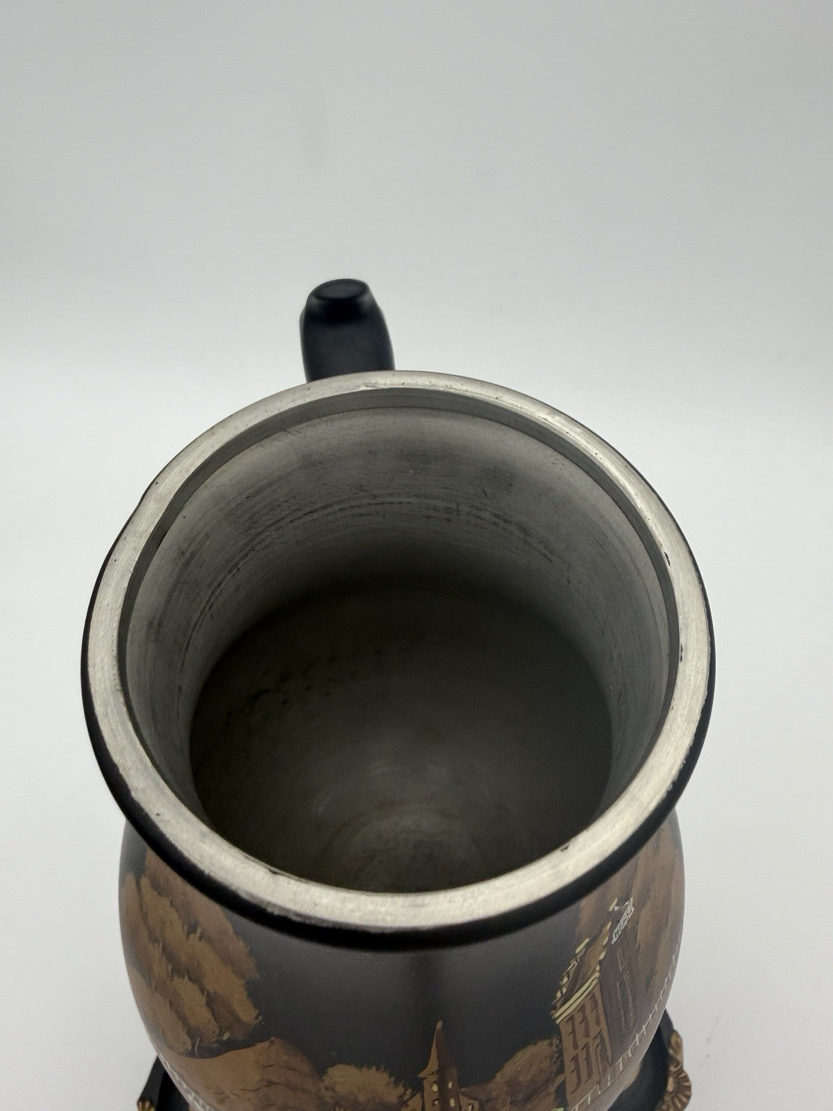 vintage C. Kurz & Co Tiel Dutch black & gold Hand painted pewter samovar W/base