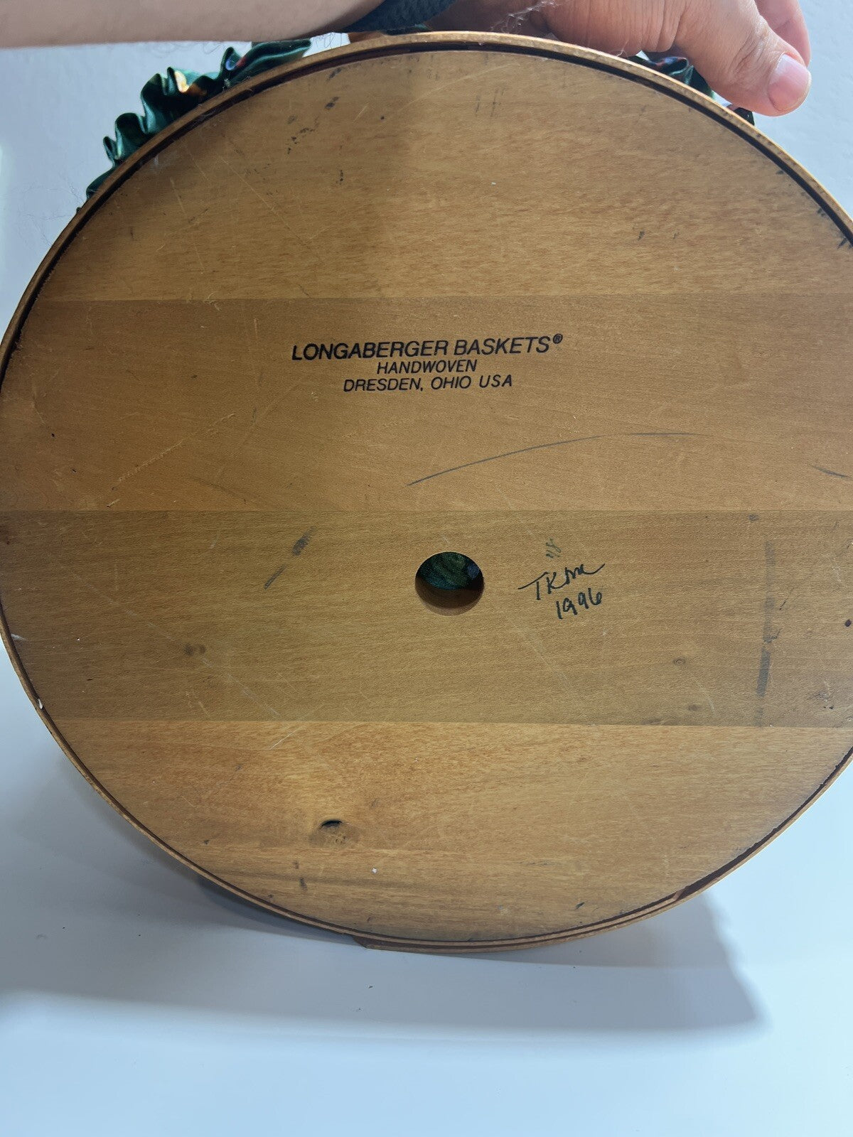 Longaberger Basket Liner Large Handle Round Green Floral 1996 Vintage Retired