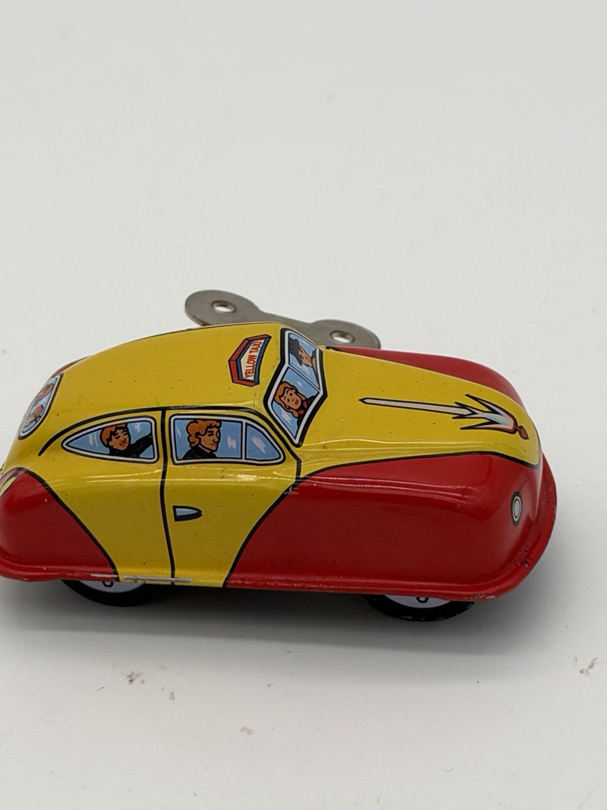 Tin Toy Yellow Taxi Cab Retro Clockwork Toy Car Vintage 1”x2” Metal Japan 6781