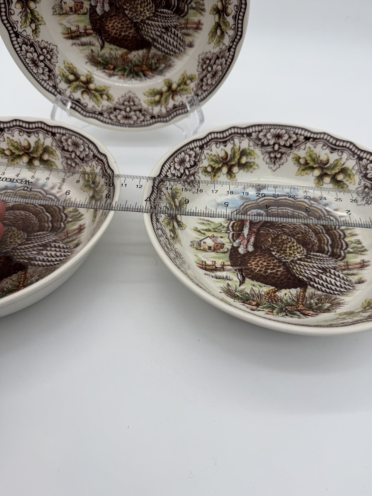 Victorian English Pottery Turkey Bowls Dinnerware Fall Thanksgiving 7”set 3 PCs