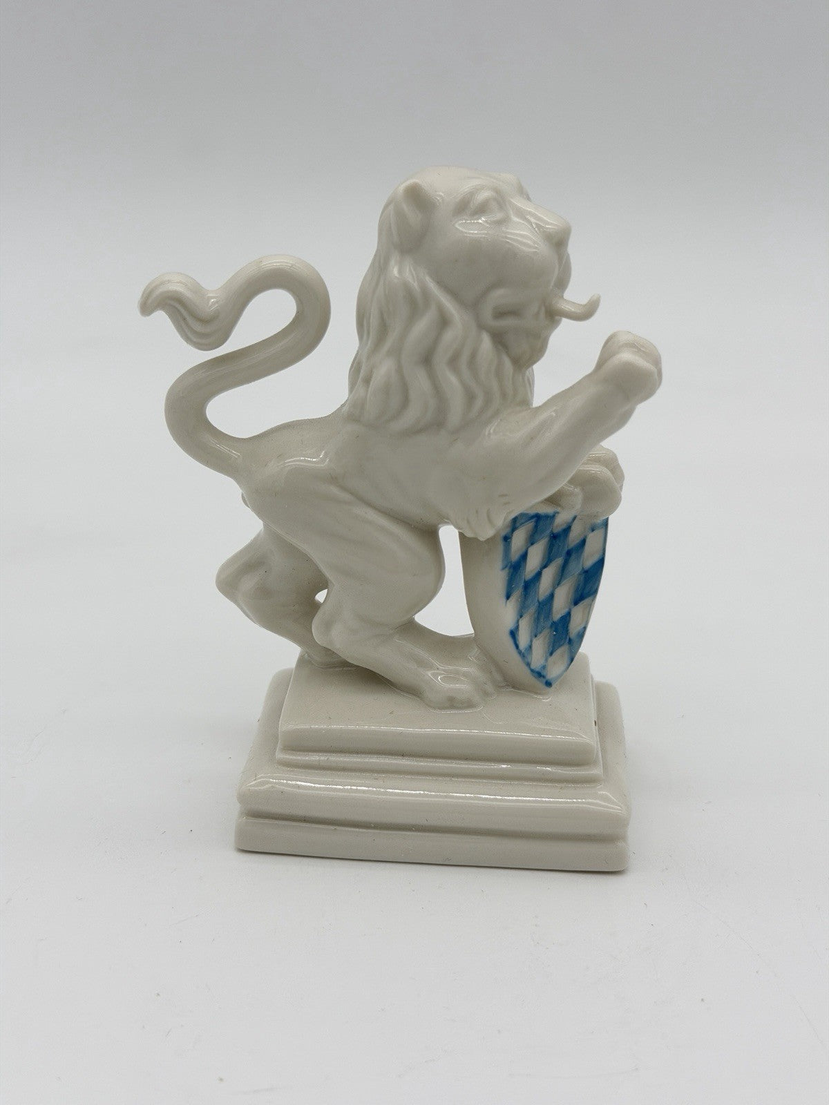 Antique Nymphenburg Porcelain Bavarian Lion Figurine With Flag 3.5” Germany