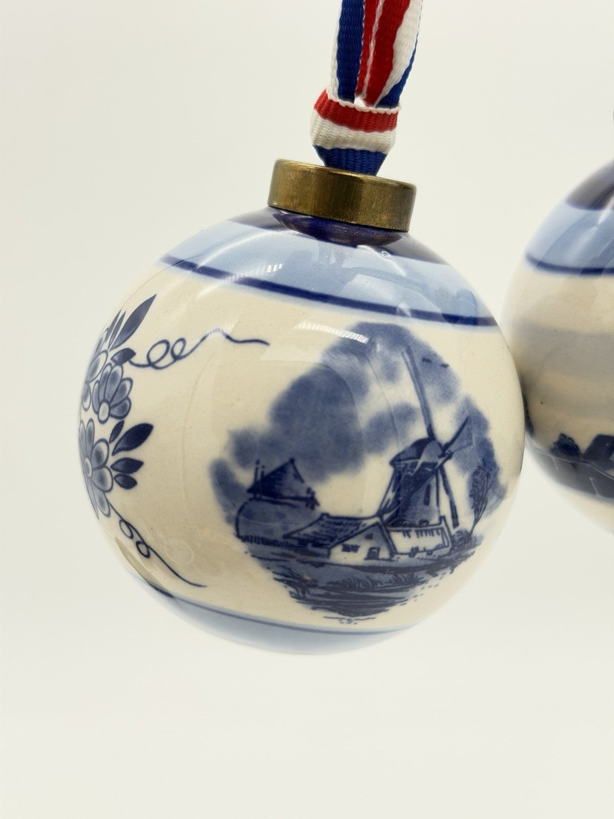Delft Art Dutch Pottery Blue White Windmill Porcelain Christmas Ball Ornaments