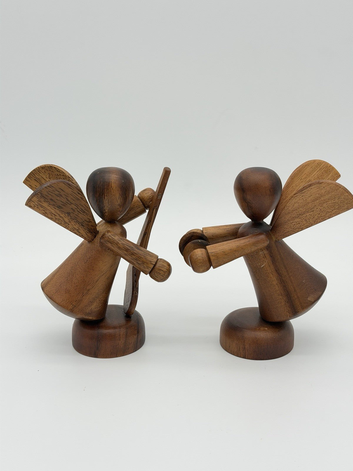 MCM Folk Art Wooden Fairy Angels Musician Figurines Playing Violin Cymbal