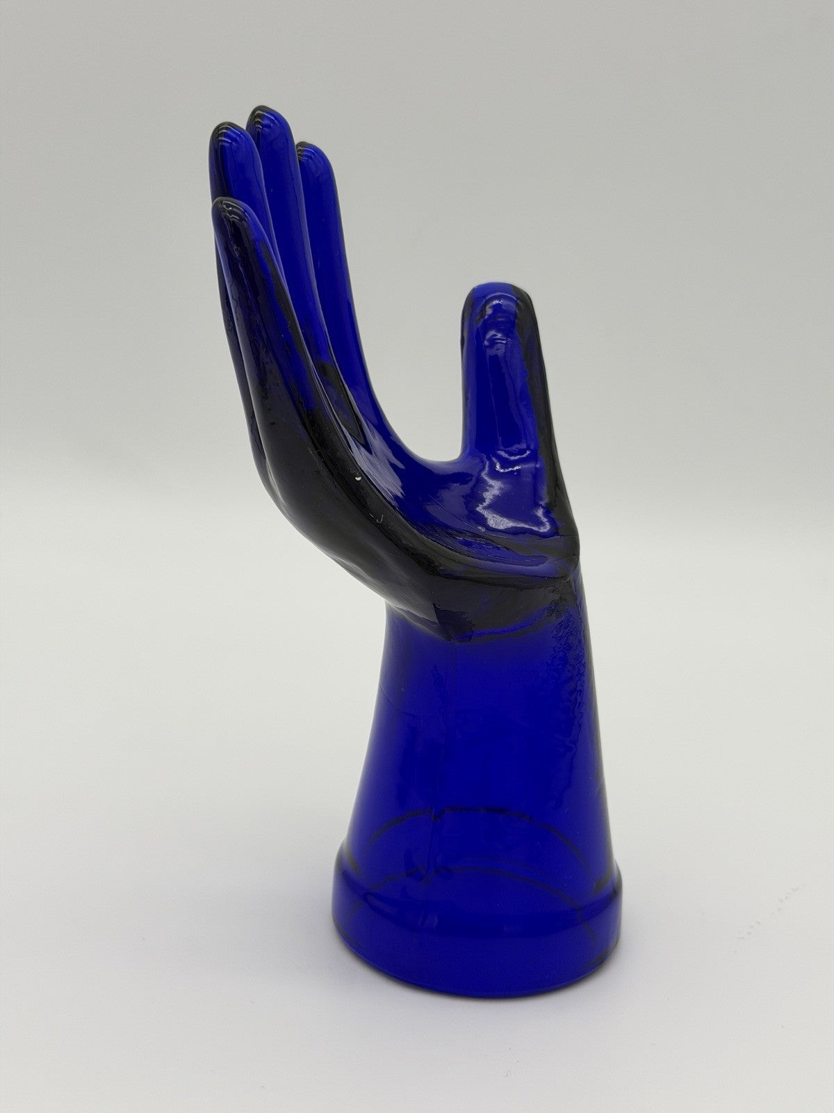 Cobalt Blue Art Glass Ring Holder Jewelry Display Hand 7.5”vintage MCM