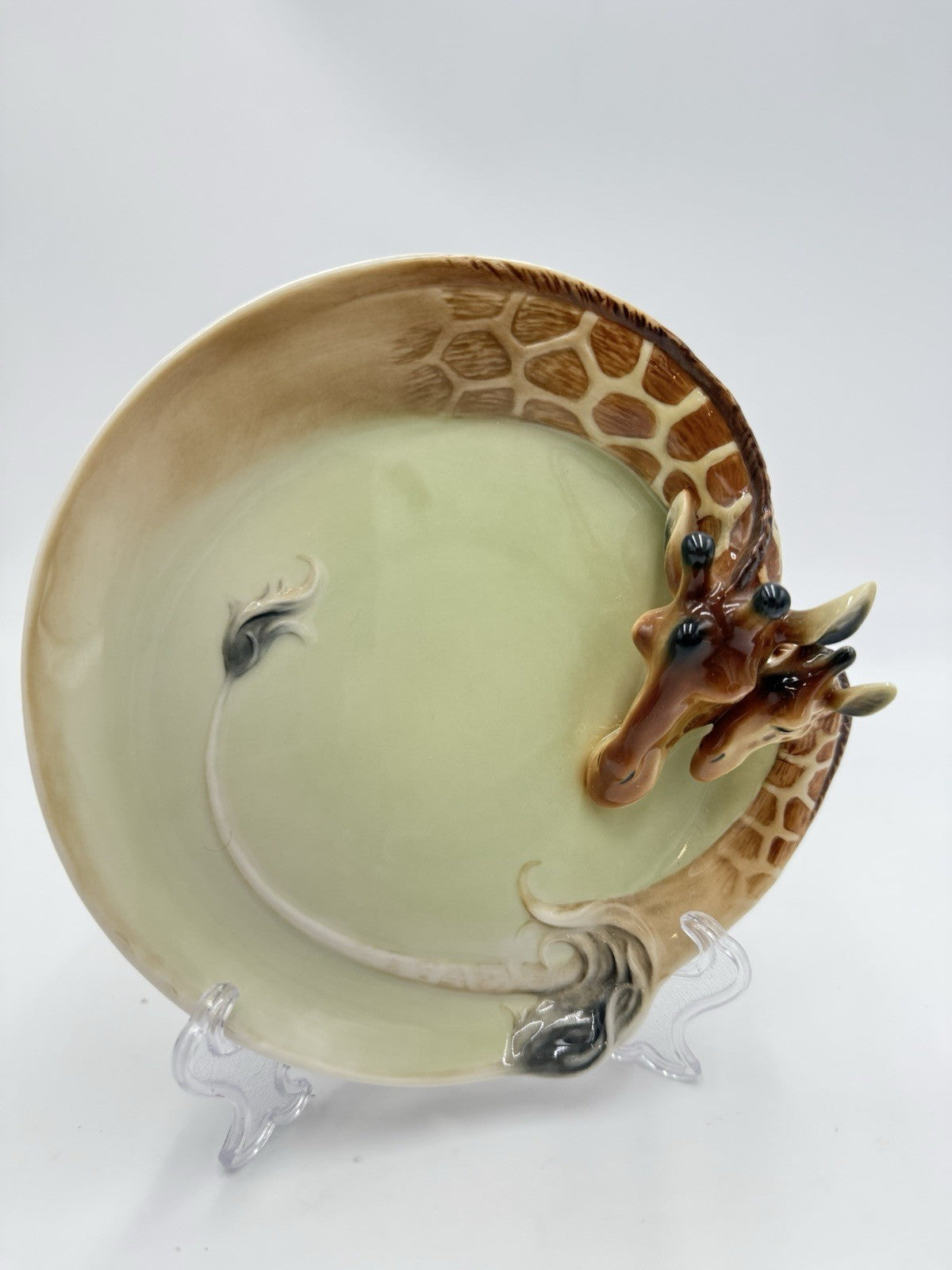Rare FRANZ Fine Porcelain Giraffe DESSERT PLATE Jungle Beauties Collection 6.25