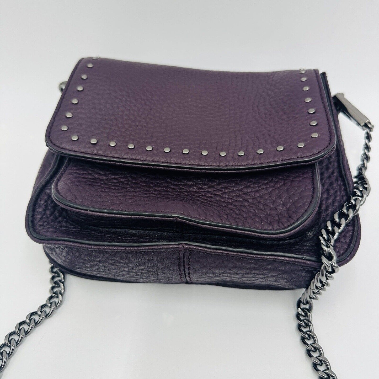 Rebecca Minkoff Womens Bag Purple Leather Studded Chain Link Strap Crossbody