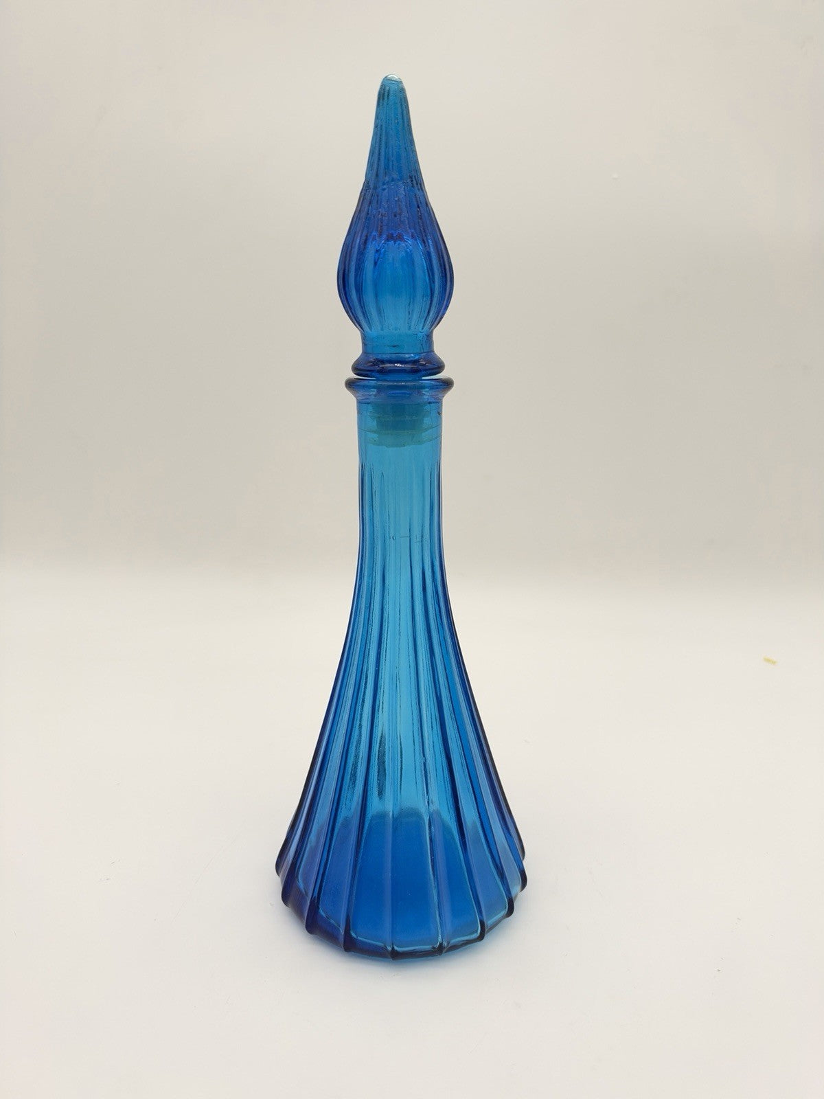 MCM Empoli Art Glass Genie Bottle Decanter Kingfisher Blue C1960s Italy 10.5”