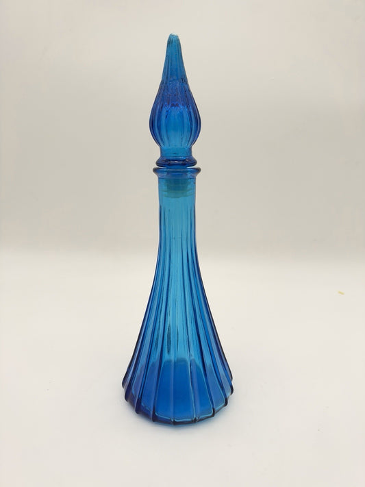 MCM Empoli Art Glass Genie Bottle Decanter Kingfisher Blue C1960s Italy 10.5”