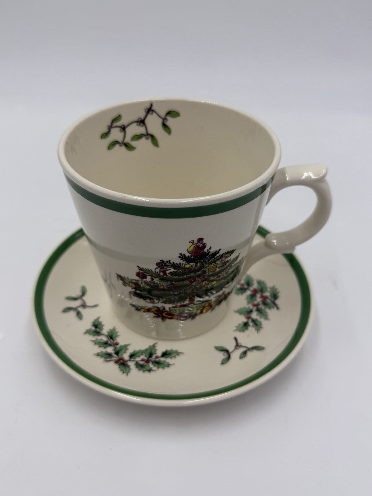 Vtg Spode Christmas Tree Pointed Handle S 3324 Tea Cup Mug & Saucer Antique