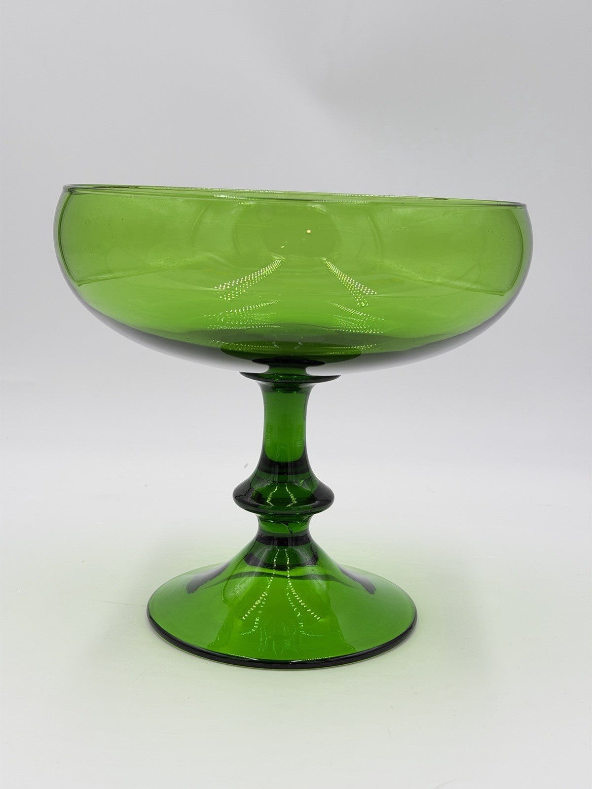 Vintage Empoli Art Glass Italy Green Emerald Compote Footed Bowl Pedestal