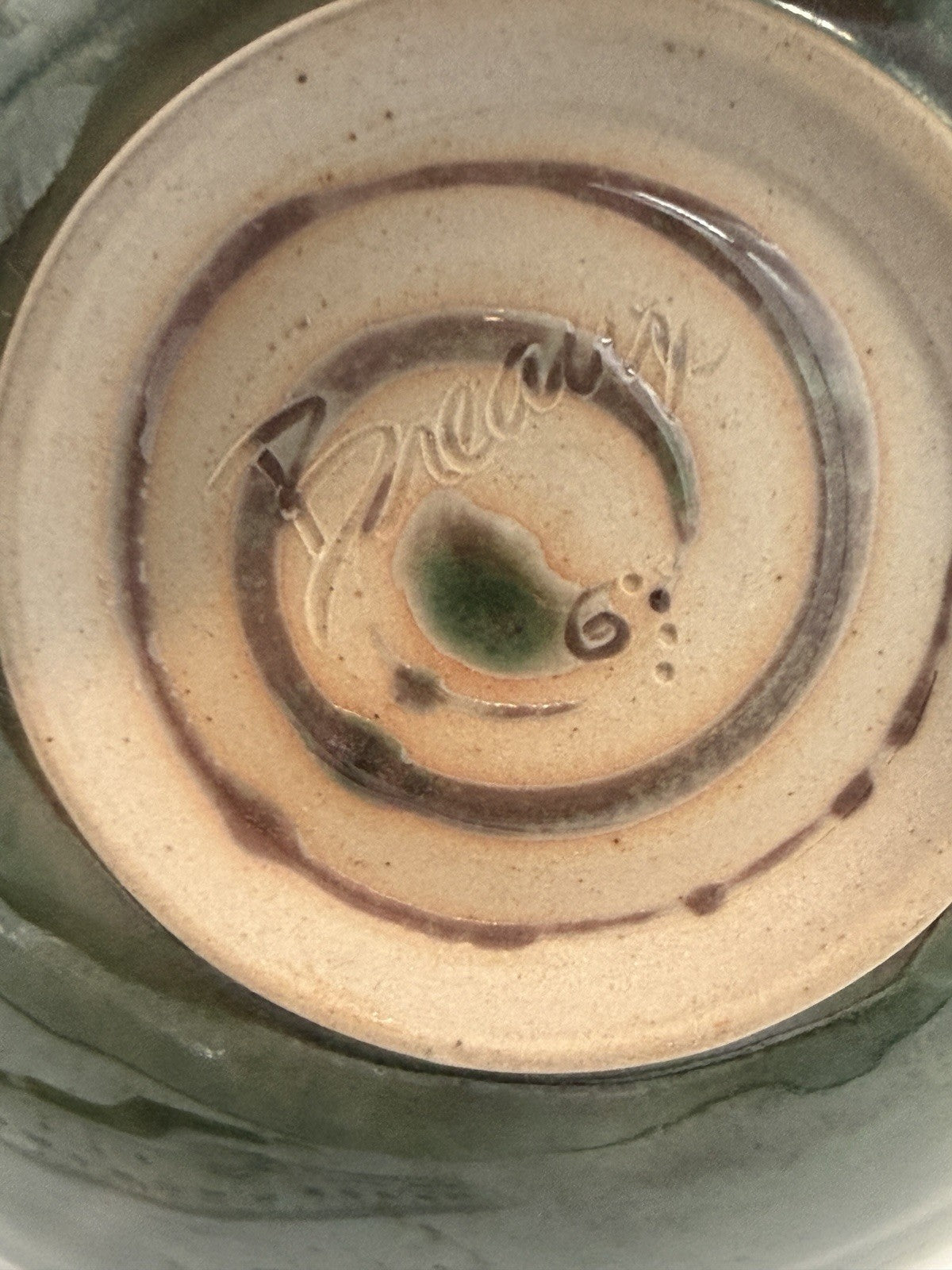 ROBBIE BREAUX Studio Art Pottery Green Large Centerpiece Bowl Ruffled Signed