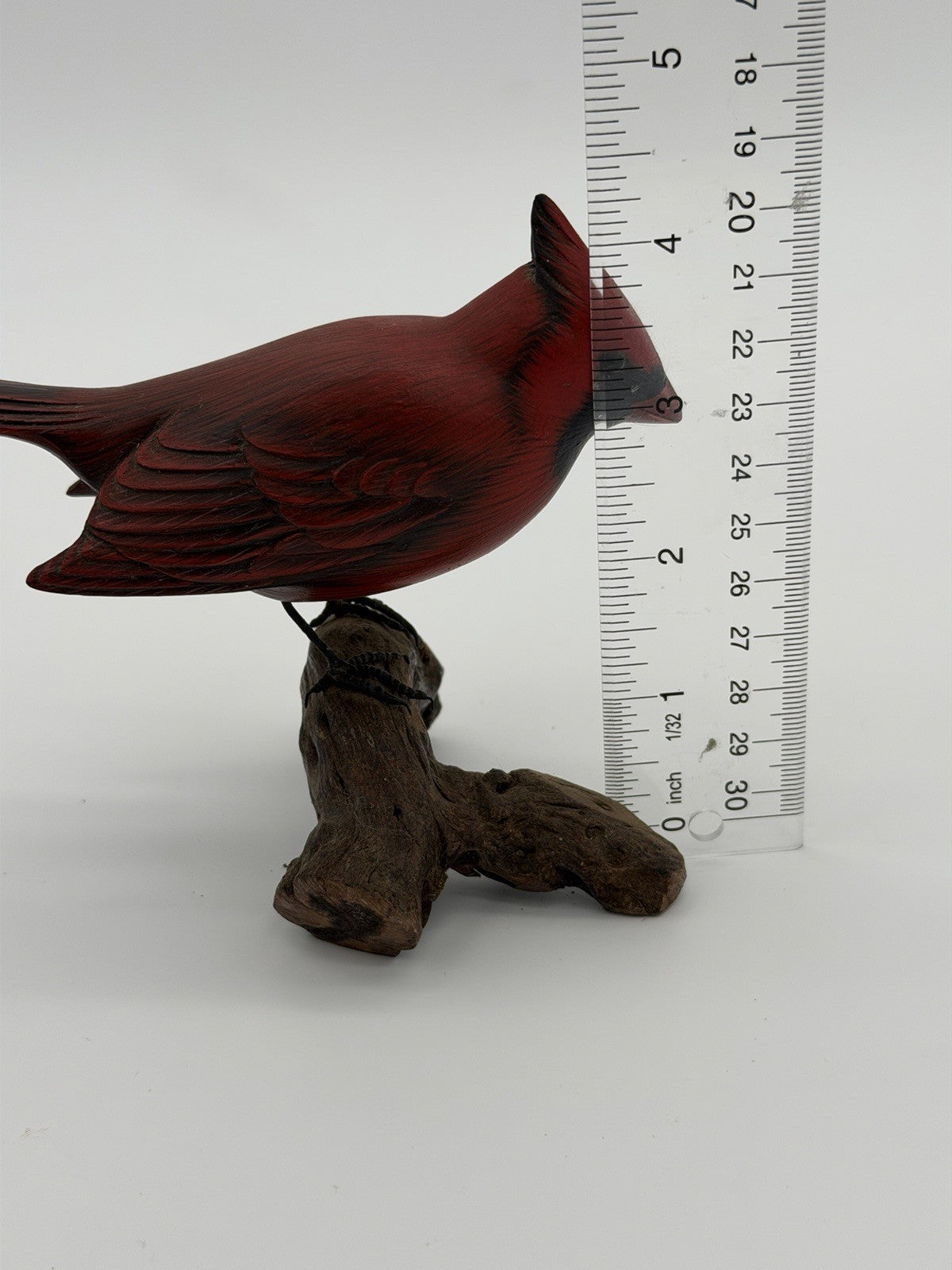 Folk Art Wood Hand Carved & Painted Northern Cardinal Bird Figurine Signed