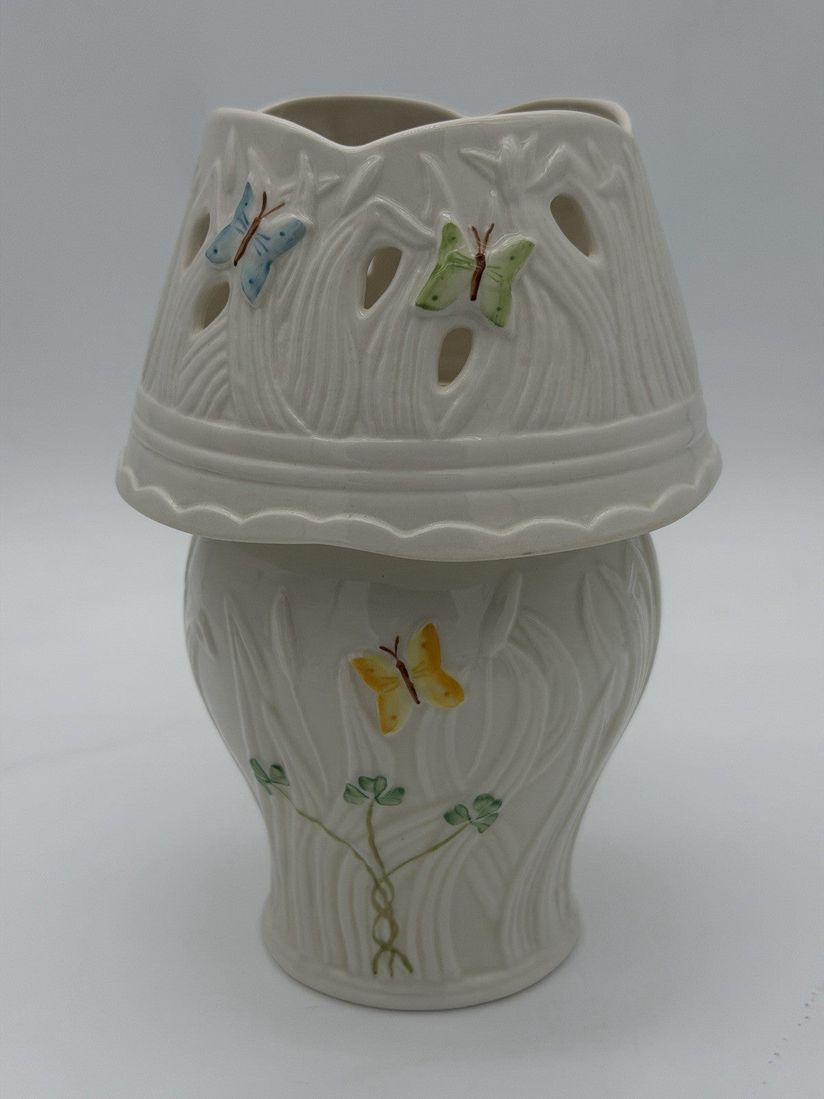 Belleek Ireland porcelain summer butterfly pierced votive lamp 13th Anniversary