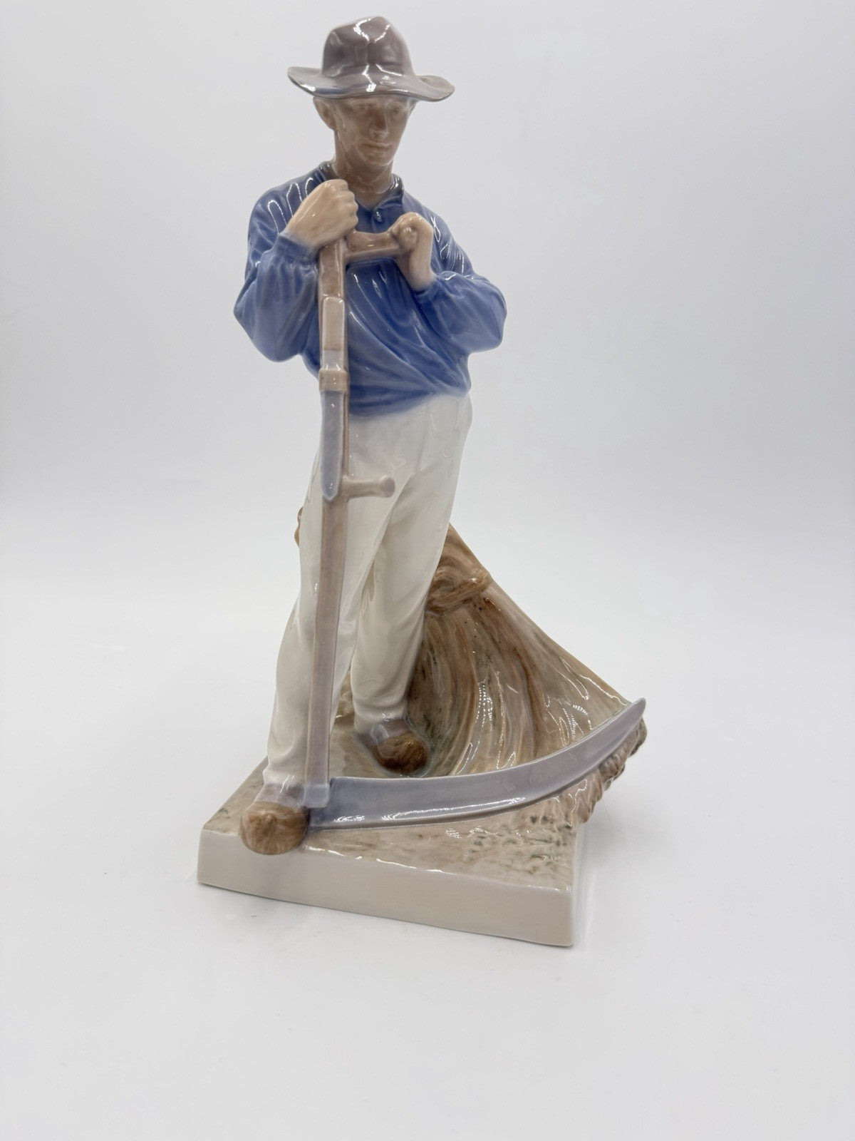 Royal Copenhagen Denmark Porcelain Man W/SCYTHE Figurine 10"H Harvesting